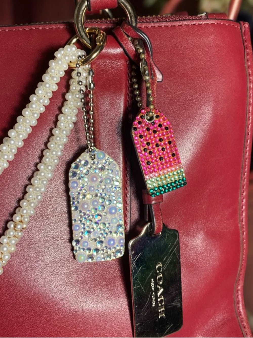 Vintage Y2K Coach Mini Hangtag with Watermelon Rhinestones Bag Charm